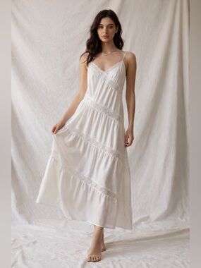 Vintage 70s Henson Kickernick White Lace Slip Dress Nightgown Bridal M